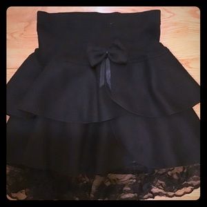 Sexy black ruffle skirt lace trim&bow Lg